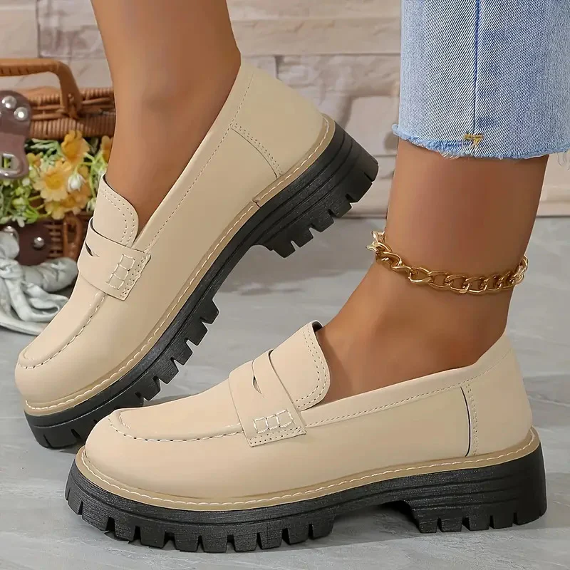Women's Plus Size Casual Retro Suede Loafers with Chunky Heel Platform