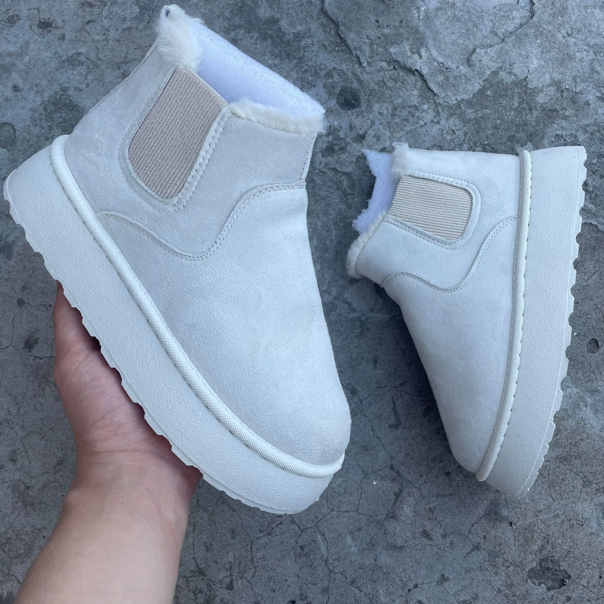 Winter Women's New Arrivals Thick-Soled Snow Boots with Fur Lining, Round Toe Slip-On Cotton Boots