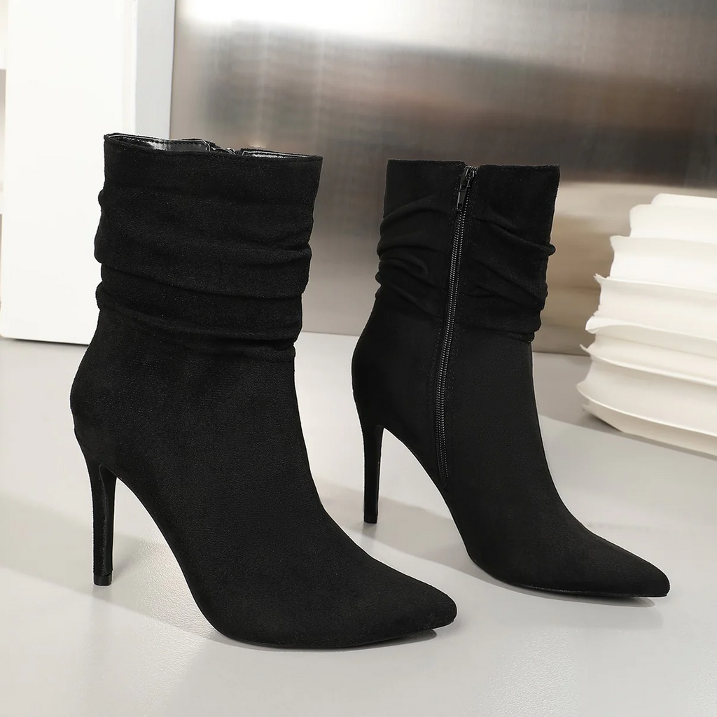 Women's Stiletto Heel Ankle Boots - Pointed Toe Suede Martin Boots
