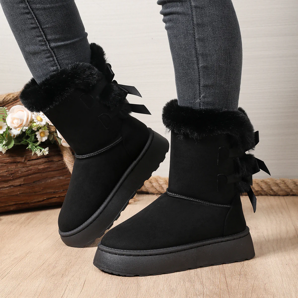 Women’s CozyBow Short Snow Boots – Fleece-Lined Warmth & Anti-Slip Platform