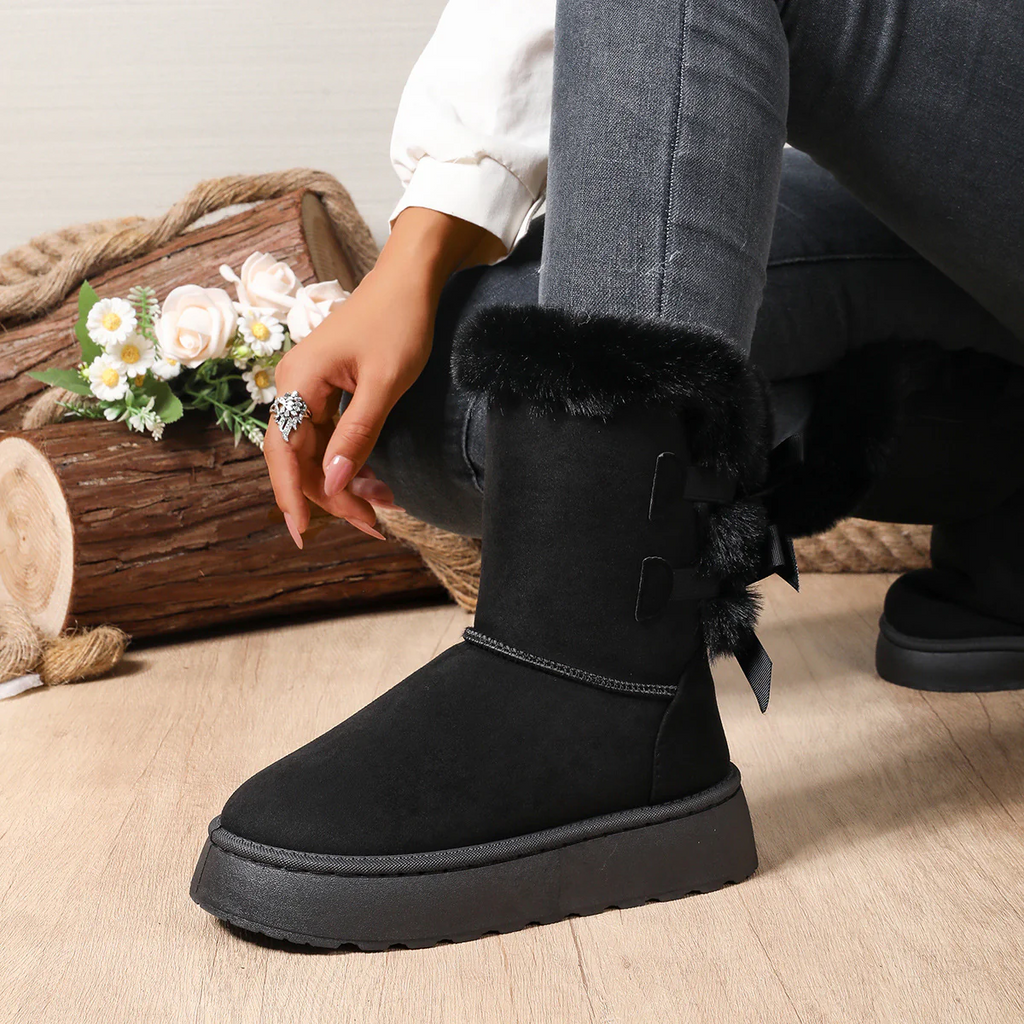 Women’s CozyBow Short Snow Boots – Fleece-Lined Warmth & Anti-Slip Platform