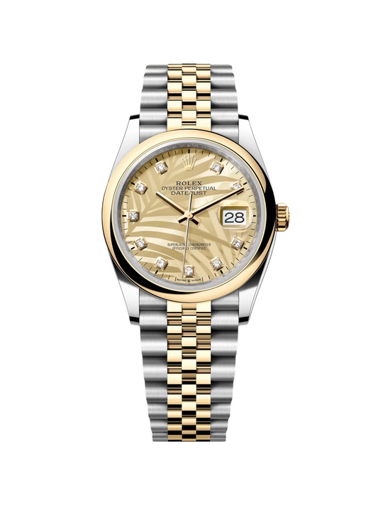 RLX Datejust 36mm 126203 Golden Palm Dial Domed Bezel Oyster Bracelet