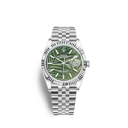 Rolex Datejust 41 mm Palm Dial Green Oystersteel and 18k White Gold