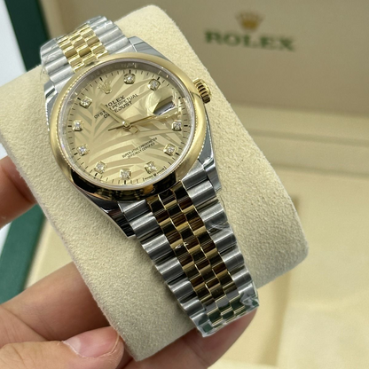 RLX Datejust 36mm 126203 Golden Palm Dial Domed Bezel Oyster Bracelet