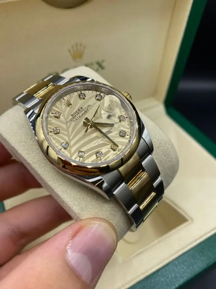 RLX Datejust 36mm 126203 Golden Palm Dial Domed Bezel Oyster Bracelet